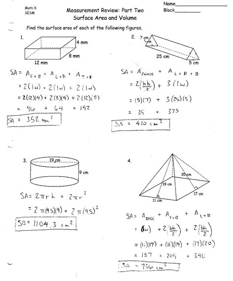 surface area and volume worksheet class 10